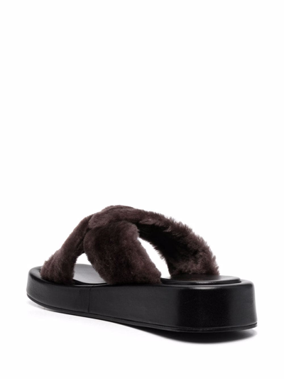 Shop Elleme Tresse Shearling Sandals In Brown