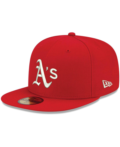 New Era Men's  Red Oakland Athletics Logo White 59fifty Fitted Hat In Red