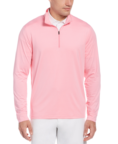 Shop Pga Tour Men's Sun Shade Stretch Quarter-zip Golf Striped Pullover In Carnation Heather