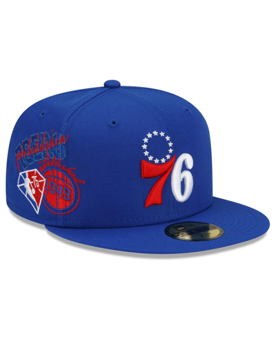 Shop New Era Men's  Royal Philadelphia 76ers Team Back Half 59fifty Fitted Hat