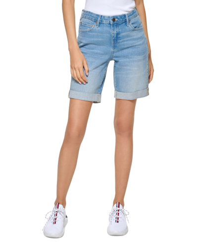 Tommy Hilfiger Womens Denim Cuffed Shorts In Blue