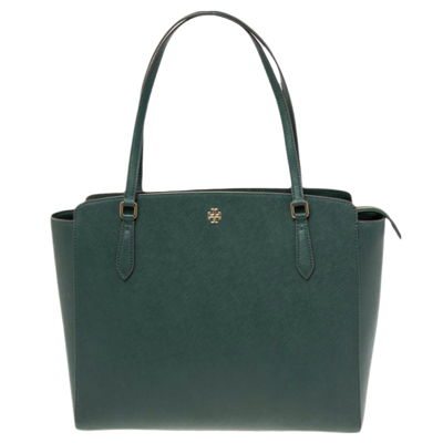 Tory Burch Green Saffiano Leather Large Emerson Top Zip Tote Tory