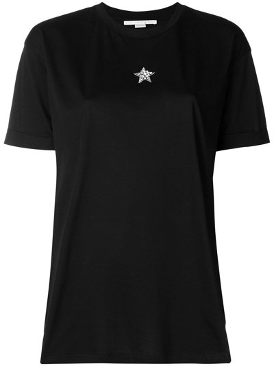 Shop Stella Mccartney Mini Star Embroidered Cotton T-shirt In Black