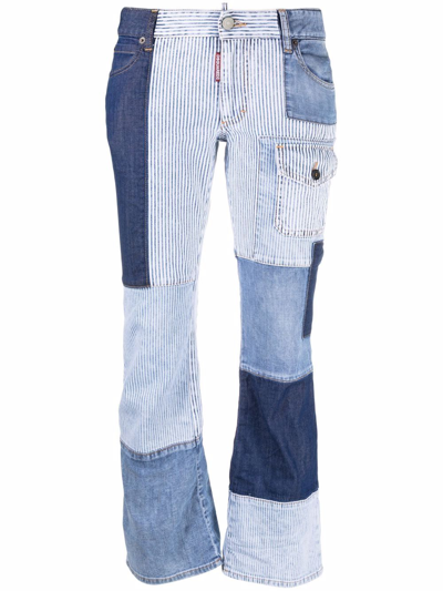Shop Dsquared2 Patchwork High Waist Denim Jeans In Blue