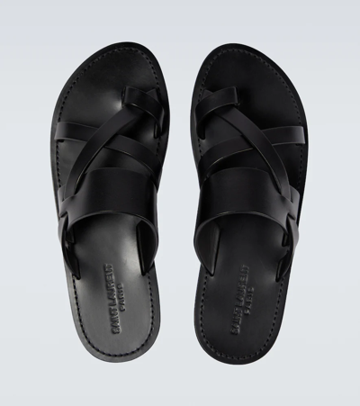 Shop Saint Laurent Culver Leather Sandals In Black