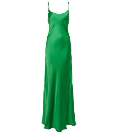 Shop Victoria Beckham Satin Slip Maxi Dress In Emerald Green