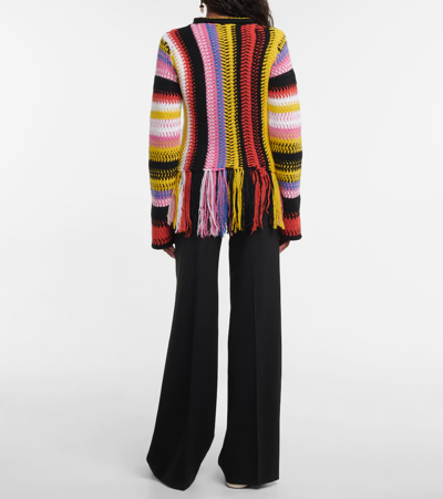 Chloé Fringed Bottom Crochet Sweater With Multicolor Motif In Multicoloured