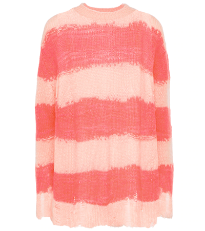 Shop Acne Studios Striped Distressed Sweater In Palepink