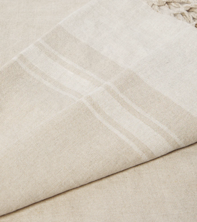 Shop Brunello Cucinelli Linen Blanket In Lessive'/bianco