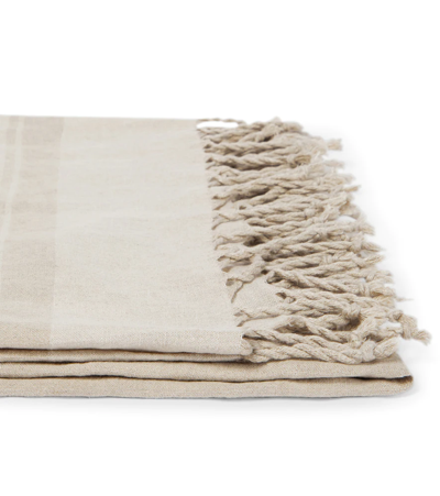 Shop Brunello Cucinelli Linen Blanket In Lessive'/bianco