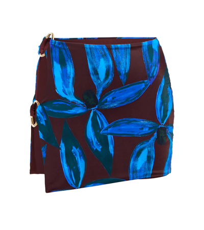 Shop Louisa Ballou Double Ring Printed Miniskirt In Blue Orchid