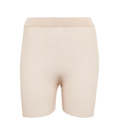 Shop Jacquemus Le Short Arancia Ribbed-knit Shorts In Beige