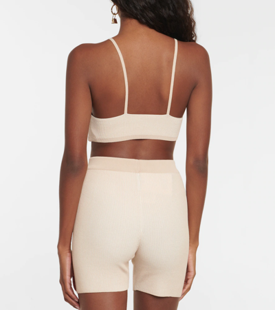 Shop Jacquemus Le Short Arancia Ribbed-knit Shorts In Beige