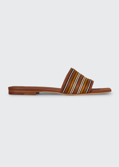 Shop Loro Piana Suitcase Stripe Flat Sandals In Nerobeigeruggines