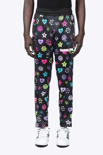 Shop Barrow Triacetate Pants Unisex Black Tracksuit Pant With Multicolor Logo Pattern Print In Nero