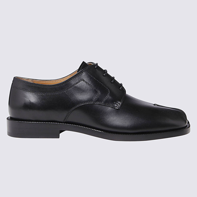 Shop Maison Margiela Black Leather Tabi Lace-up Shoes