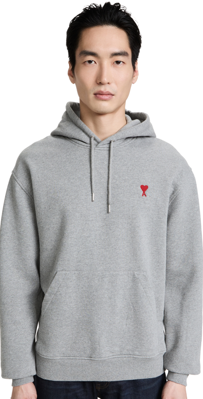 Shop Ami Alexandre Mattiussi Ami De Coeur Hoodie In Heather Grey