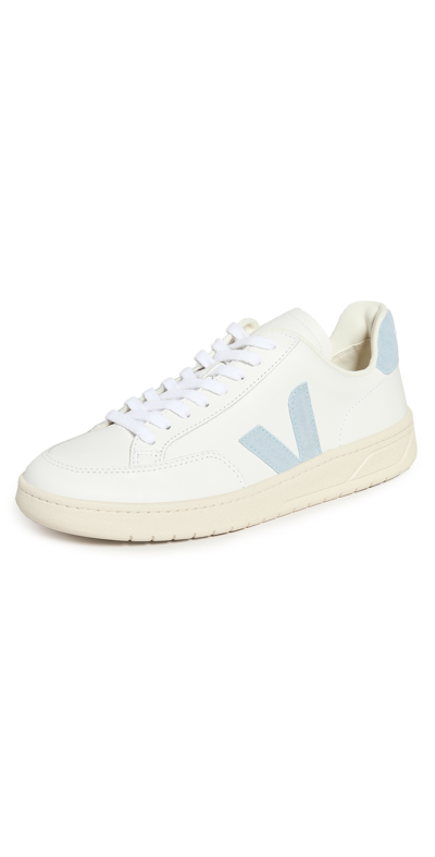 Shop Veja V-12 Leather Sneakers In Extra White/steel