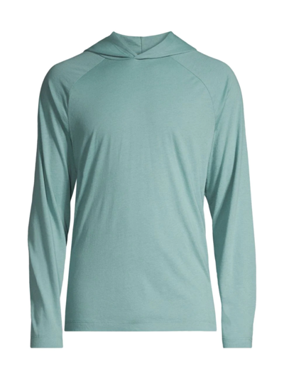 Shop Alo Yoga Men's Core Runner Hooded Top In Blue Agave