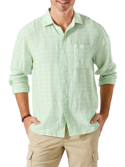 Shop Tommy Bahama Men's Ventana Plaid Linen Shirt In Spring Lime