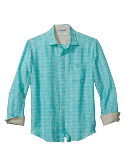Shop Tommy Bahama Ventana Plaid Linen Shirt In Ming Jade