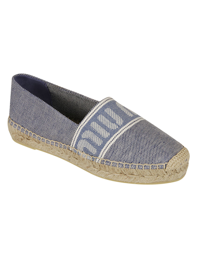 Shop Miu Miu Denim Jacquard Logo Espadrillas In Bluette