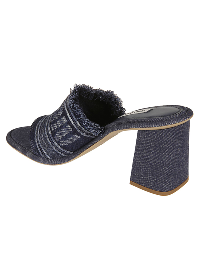 Shop Miu Miu Denim Logo Block Heel Sandals In Bleu