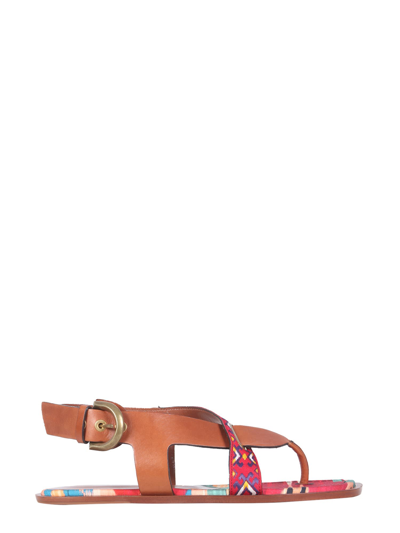 Shop Etro Leather Flat Sandals In Cuoio
