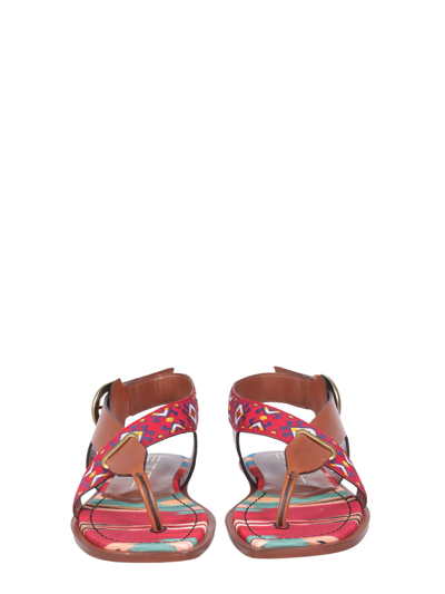 Shop Etro Leather Flat Sandals In Cuoio