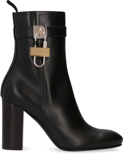 Shop Givenchy Lock Leather Ankle Boots In Black