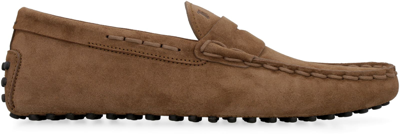 Shop Tod's Gommino Suede Loafers In Brown