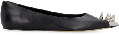 Shop Alexander Mcqueen Leather Pointy-toe Ballet Flats In Black