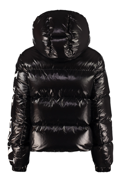 Shop Valentino Hooded Puffer Jacket In Black