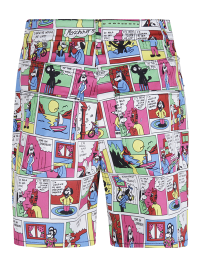 Shop Moschino Comic Print Denim Shorts In Multicolor