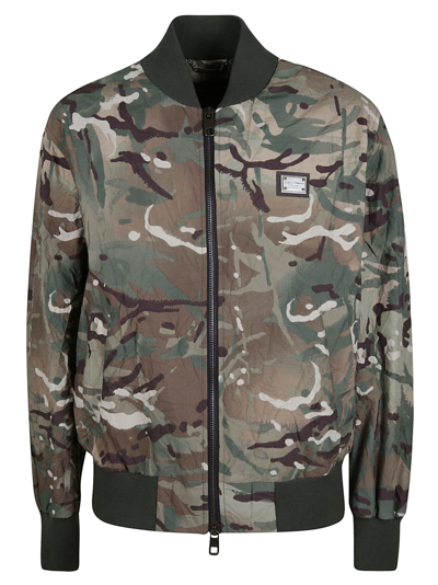 Shop Dolce & Gabbana Logo Patched Camouflage Bomber In Military