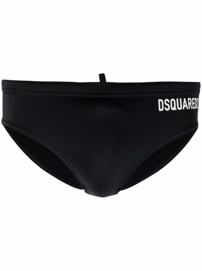 Shop Dsquared2 D-squared2 Mans Stretch Fabric Swim Briefs With Back Logo Print In Black
