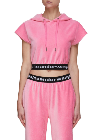 Shop Alexander Wang T Logo Elastic Waist Corduroy Hood Top In Pink
