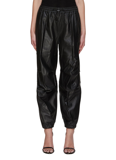 Shop Alexander Wang Elastic Waist Leather Jogger Pants In Black