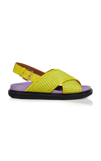 Shop Marni Women's Fussbett Raffia Sandals In Brown,yellow