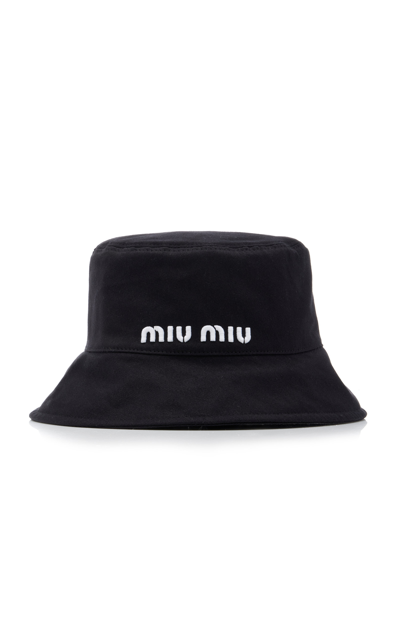 Shop Miu Miu Women's Logo-embroidered Cotton Bucket Hat In Black
