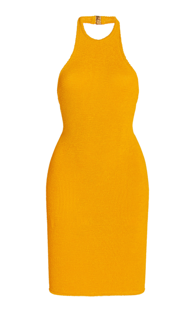 Shop Hunza G Polly Crinkled Seersucker Midi Halter Dress In Orange