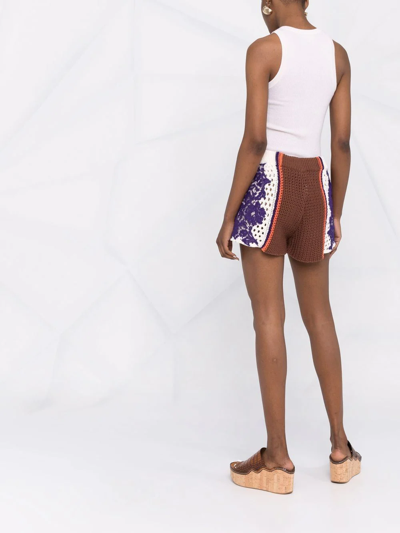Shop Valentino Lace Panelling Crochet Shorts In Brown