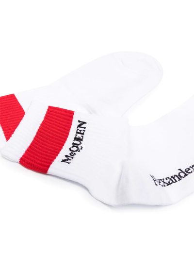 Shop Alexander Mcqueen Stripe-trim Logo Socks In White