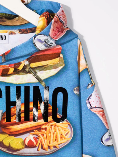 Shop Moschino Fast Food Logo-print Relaxed Hoodie In Blue