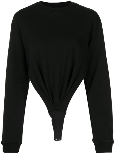 Shop Rta Crewneck Sweatshirt Bodysuit In Black