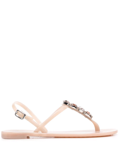 Shop Casadei Crystal-embellished Jelly Sandals In Neutrals