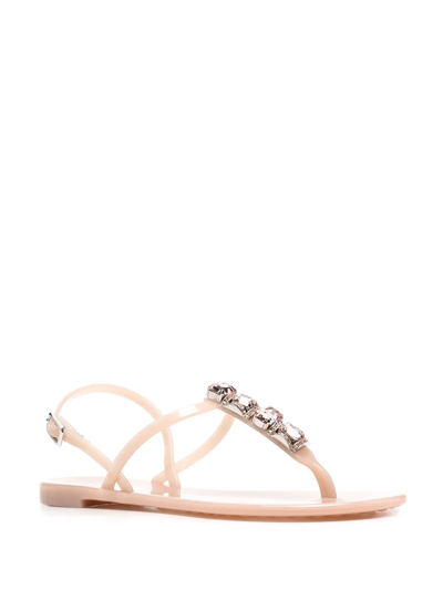 Shop Casadei Crystal-embellished Jelly Sandals In Neutrals