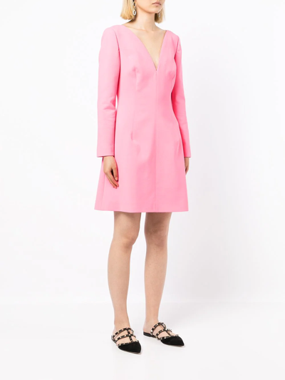Shop Carolina Herrera Flared Wool-blend Dress In Pink