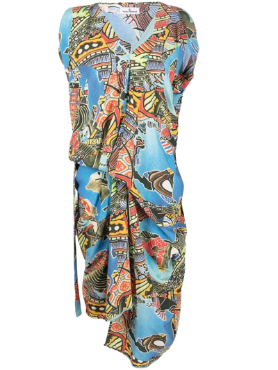 Shop Vivienne Westwood Johanna Globes-print Midi Dress In Blue