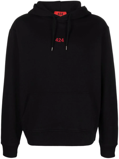 Shop 424 Logo-print Cotton Hoodie In Black